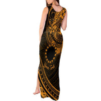 Kia Orana Cook Islands Tank Maxi Dress Circle Stars With Floral Gold Pattern LT01 - Polynesian Pride