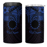 Kia Orana Cook Islands 4 in 1 Can Cooler Tumbler Circle Stars With Floral Navy Blue Pattern