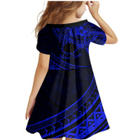 Kia Orana Cook Islands Family Matching Mermaid Dress and Hawaiian Shirt Circle Stars With Floral Navy Blue Pattern LT01 - Polynesian Pride