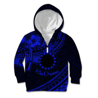 Kia Orana Cook Islands Kid Hoodie Circle Stars With Floral Navy Blue Pattern LT01 Zip Hoodie Blue - Polynesian Pride