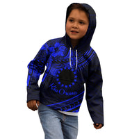 Kia Orana Cook Islands Kid Hoodie Circle Stars With Floral Navy Blue Pattern LT01 - Polynesian Pride