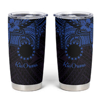Kia Orana Cook Islands Tumbler Cup Circle Stars With Floral Navy Blue Pattern