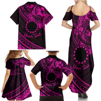 Kia Orana Cook Islands Family Matching Summer Maxi Dress and Hawaiian Shirt Circle Stars With Floral Pink Pattern LT01 - Polynesian Pride