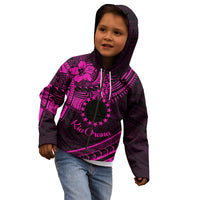 Kia Orana Cook Islands Kid Hoodie Circle Stars With Floral Pink Pattern LT01 - Polynesian Pride