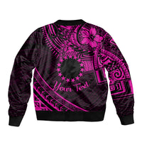 Kia Orana Cook Islands Sleeve Zip Bomber Jacket Circle Stars With Floral Pink Pattern LT01 - Polynesian Pride