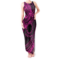 Kia Orana Cook Islands Tank Maxi Dress Circle Stars With Floral Pink Pattern LT01 Women Pink - Polynesian Pride