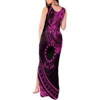 Kia Orana Cook Islands Tank Maxi Dress Circle Stars With Floral Pink Pattern LT01 - Polynesian Pride