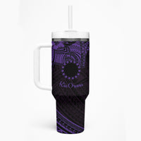 Kia Orana Cook Islands Tumbler With Handle Circle Stars With Floral Purple Pattern