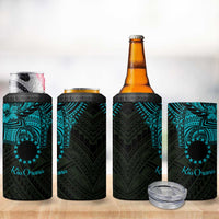 Kia Orana Cook Islands 4 in 1 Can Cooler Tumbler Circle Stars With Floral Turquoise Pattern