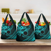 Kia Orana Cook Islands Grocery Bag Circle Stars With Floral Turquoise Pattern LT01 3-pack One Size Turquoise - Polynesian Pride