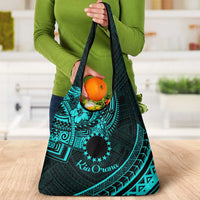 Kia Orana Cook Islands Grocery Bag Circle Stars With Floral Turquoise Pattern LT01 - Polynesian Pride