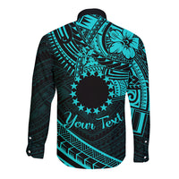 Kia Orana Cook Islands Long Sleeve Button Shirt Circle Stars With Floral Turquoise Pattern LT01 - Polynesian Pride