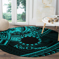 Kia Orana Cook Islands Round Carpet Circle Stars With Floral Turquoise Pattern LT01 - Polynesian Pride