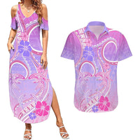 Polynesian Shark Valentine Couples Matching Summer Maxi Dress and Hawaiian Shirt Sweet Unique Version LT01 Pink - Polynesian Pride