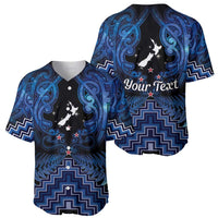 Personalised Aotearoa Matariki Baseball Jersey Blue Fern Maori Poutama