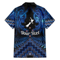 Personalised Aotearoa Matariki Family Matching Short Sleeve Bodycon Dress and Hawaiian Shirt Blue Fern Maori Poutama
