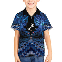 Personalised Aotearoa Matariki Family Matching Short Sleeve Bodycon Dress and Hawaiian Shirt Blue Fern Maori Poutama