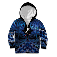 Personalised Aotearoa Matariki Kid Hoodie Blue Fern Maori Poutama LT01 Zip Hoodie Blue - Polynesian Pride