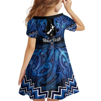 Personalised Aotearoa Matariki Kid Short Sleeve Dress Blue Fern Maori Poutama