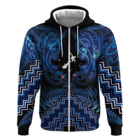 Personalised Aotearoa Matariki Zip Hoodie Blue Fern Maori Poutama LT01 Zip Hoodie Blue - Polynesian Pride