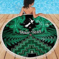 Personalised Aotearoa Matariki Beach Blanket Green Fern Maori Poutama LT01 - Polynesian Pride