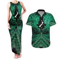 Personalised Aotearoa Matariki Couples Matching Tank Maxi Dress and Hawaiian Shirt Green Fern Maori Poutama