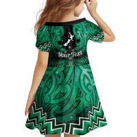 Personalised Aotearoa Matariki Family Matching Long Sleeve Bodycon Dress and Hawaiian Shirt Green Fern Maori Poutama