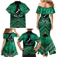 Personalised Aotearoa Matariki Family Matching Mermaid Dress and Hawaiian Shirt Green Fern Maori Poutama
