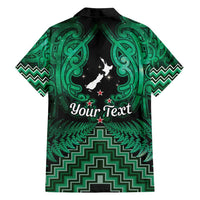 Personalised Aotearoa Matariki Family Matching Off Shoulder Short Dress and Hawaiian Shirt Green Fern Maori Poutama