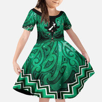 Personalised Aotearoa Matariki Family Matching Short Sleeve Bodycon Dress and Hawaiian Shirt Green Fern Maori Poutama