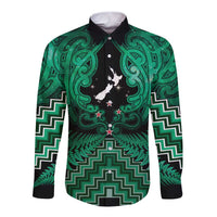 Personalised Aotearoa Matariki Long Sleeve Button Shirt Green Fern Maori Poutama LT01 Unisex Green - Polynesian Pride