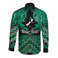 Personalised Aotearoa Matariki Long Sleeve Button Shirt Green Fern Maori Poutama LT01 - Polynesian Pride