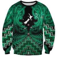 Personalised Aotearoa Matariki Sweatshirt Green Fern Maori Poutama LT01 Unisex Green - Polynesian Pride