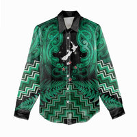 Personalised Aotearoa Matariki Women Casual Shirt Green Fern Maori Poutama