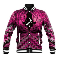 Personalised Aotearoa Matariki Baseball Jacket Pink Fern Maori Poutama LT01 Unisex Pink - Polynesian Pride