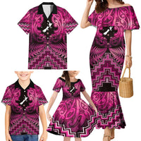 Personalised Aotearoa Matariki Family Matching Mermaid Dress and Hawaiian Shirt Pink Fern Maori Poutama