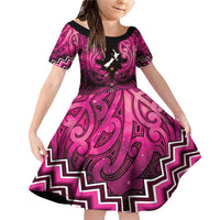 Personalised Aotearoa Matariki Family Matching Off Shoulder Short Dress and Hawaiian Shirt Pink Fern Maori Poutama