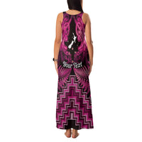 Personalised Aotearoa Matariki Family Matching Tank Maxi Dress and Hawaiian Shirt Pink Fern Maori Poutama