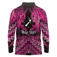 Personalised Aotearoa Matariki Long Sleeve Polo Shirt Pink Fern Maori Poutama