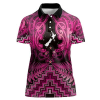 Personalised Aotearoa Matariki Women Polo Shirt Pink Fern Maori Poutama