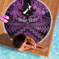 Personalised Aotearoa Matariki Beach Blanket Purple Fern Maori Poutama LT01 - Polynesian Pride