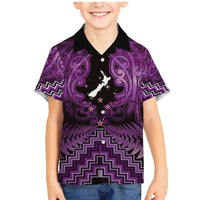 Personalised Aotearoa Matariki Family Matching Mermaid Dress and Hawaiian Shirt Purple Fern Maori Poutama