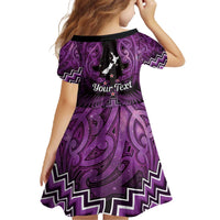 Personalised Aotearoa Matariki Family Matching Off The Shoulder Long Sleeve Dress and Hawaiian Shirt Purple Fern Maori Poutama