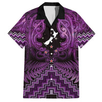 Personalised Aotearoa Matariki Family Matching Off Shoulder Maxi Dress and Hawaiian Shirt Purple Fern Maori Poutama