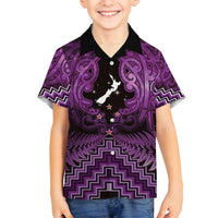 Personalised Aotearoa Matariki Family Matching Summer Maxi Dress and Hawaiian Shirt Purple Fern Maori Poutama