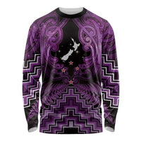 Personalised Aotearoa Matariki Long Sleeve Shirt Purple Fern Maori Poutama LT01 Unisex Purple - Polynesian Pride