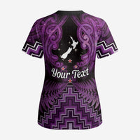 Personalised Aotearoa Matariki Scrub Top Purple Fern Maori Poutama - Polynesian Pride