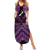 Personalised Aotearoa Matariki Summer Maxi Dress Purple Fern Maori Poutama