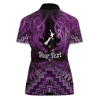 Personalised Aotearoa Matariki Women Polo Shirt Purple Fern Maori Poutama