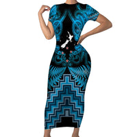 Personalised Aotearoa Matariki Family Matching Short Sleeve Bodycon Dress and Hawaiian Shirt Turquoise Fern Maori Poutama